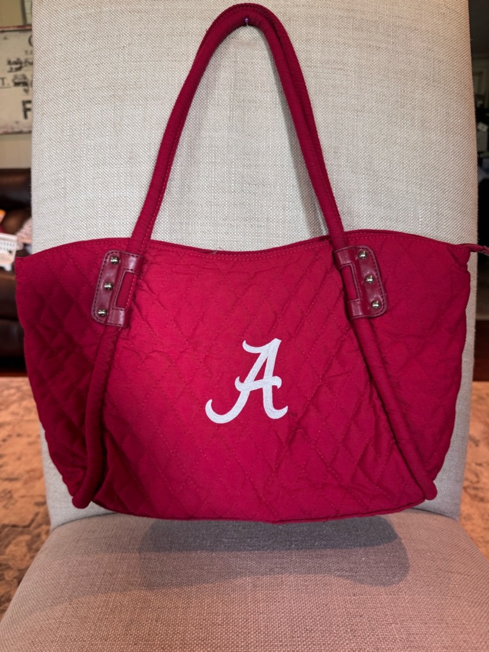 Alabama Quilted Tote Bag in Crimson